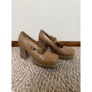 Classified Tan Platform Mary Jane Chunky Block Heel Square Toe Shoes Womens 8.5
